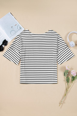 Black Stripe Half Sleeve Scoop Neck Loose Top