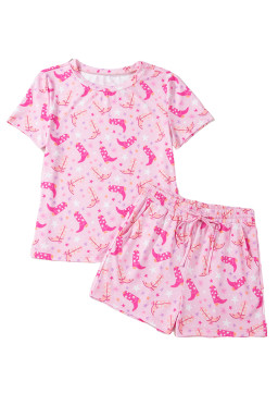 Pink Western Boots Printed Short 2pcs Lounge Set