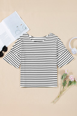 Black Stripe Half Sleeve Scoop Neck Loose Top