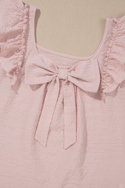 Gossamer Pink Textured Bow Frilled Ruffle Sleeve Blouse