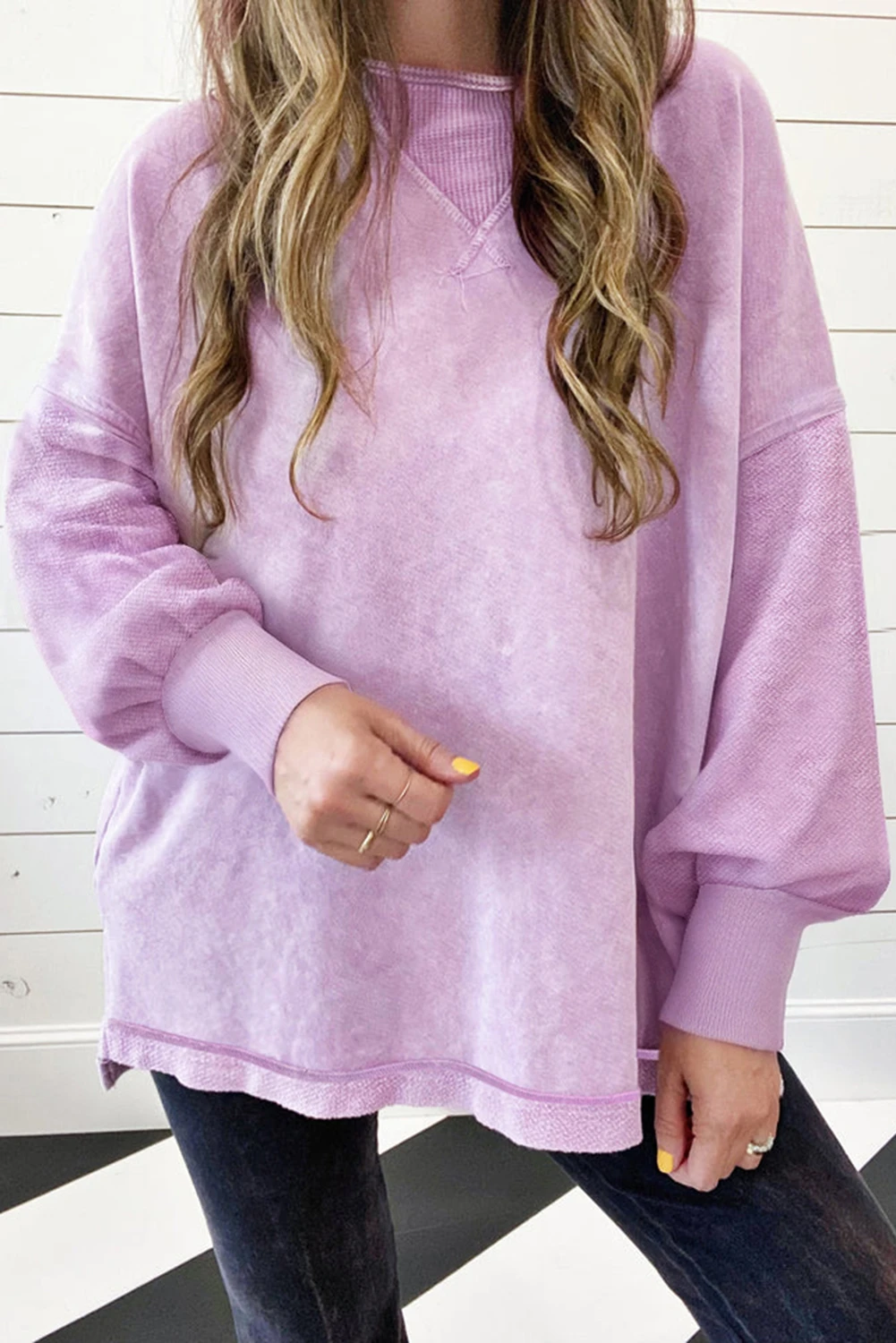 Floral Heart Stitched Mineral Wash Sweatshirt