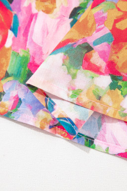 Multicolour Lace Trim Ruffle Short Sleeve Floral Blouse