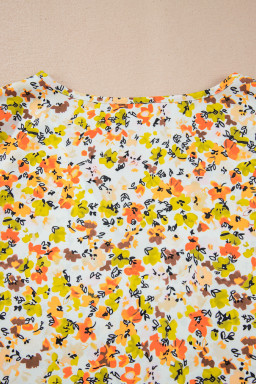 Green Floral Print Ruffle V Neck Short Sleeve Blouse