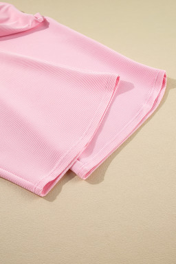 Pink Textured Ruffle Sleeve Zipped Top and Wide Leg Pants Set