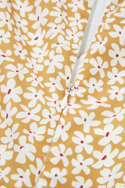 Yellow Floral Short Sleeve V Neck Frill Tiered Mini Dress