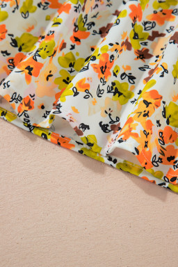 Green Floral Print Ruffle V Neck Short Sleeve Blouse