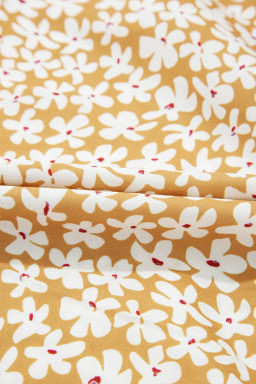 Yellow Floral Short Sleeve V Neck Frill Tiered Mini Dress