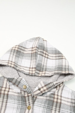 Gray Snap Button Sherpa Lined Hooded Flannel Jacket