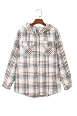 Gray Snap Button Sherpa Lined Hooded Flannel Jacket