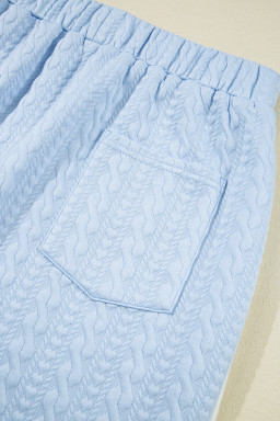 Beau Blue Contrast Trim Textured Crewneck Top and Pocketed Skirt Set