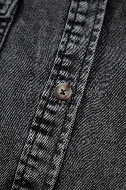 Black Flap Pocket Button Up Raw Hem Short Sleeve Denim Shirt