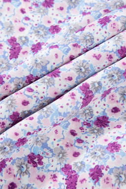 Purple Floral Short Bubble Sleeve Smocked High Waist Maxi Dress