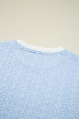 Beau Blue Contrast Trim Textured Crewneck Top and Pocketed Skirt Set