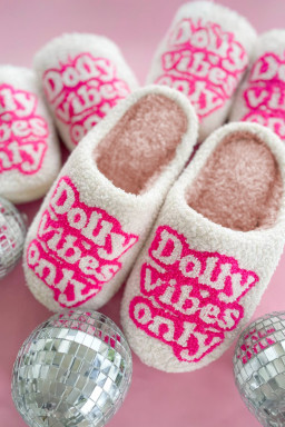 White Dolly Vibes Only Slip On Plush Slippers