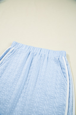 Beau Blue Contrast Trim Textured Crewneck Top and Pocketed Skirt Set
