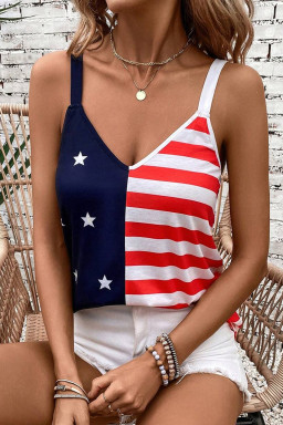 Red Stars and Stripes V Neck Colorblock Camisole