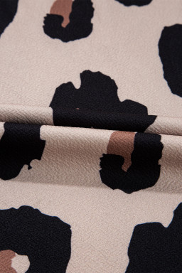 Khaki Leopard Round Neck Cap Sleeve Casual Tee