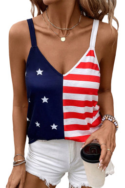 Red Stars and Stripes V Neck Colorblock Camisole