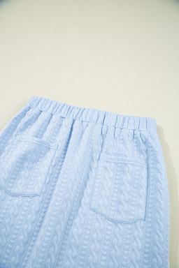 Beau Blue Contrast Trim Textured Crewneck Top and Pocketed Skirt Set