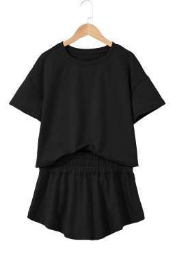 Black Cropped Tee and Ruffle High Waist Skort Set
