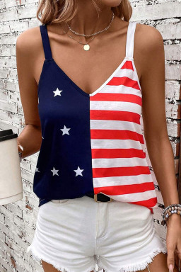 Red Stars and Stripes V Neck Colorblock Camisole