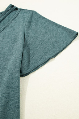 Mist Green Crisscross V Neck Flutter Sleeve T Shirt