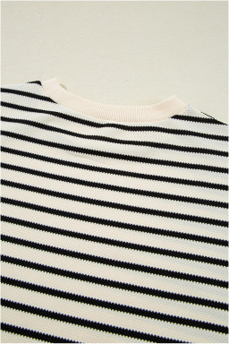 Black Stripe Scallop Lace Trim Ruffle Sleeves Crewneck Top
