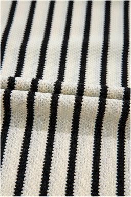 Black Stripe Scallop Lace Trim Ruffle Sleeves Crewneck Top