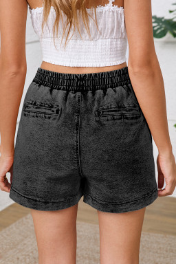 Black Drawstring High Waist Pocketed Denim Shorts