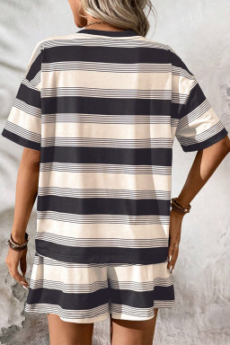 Black Stripe Short Sleeve T-Shirt and High Waist Pocket Shorts Set