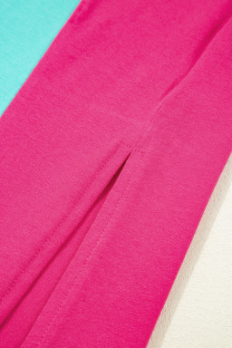 Rose Red Colorblock Ruffle Sleeve Loose Fit T Shirt