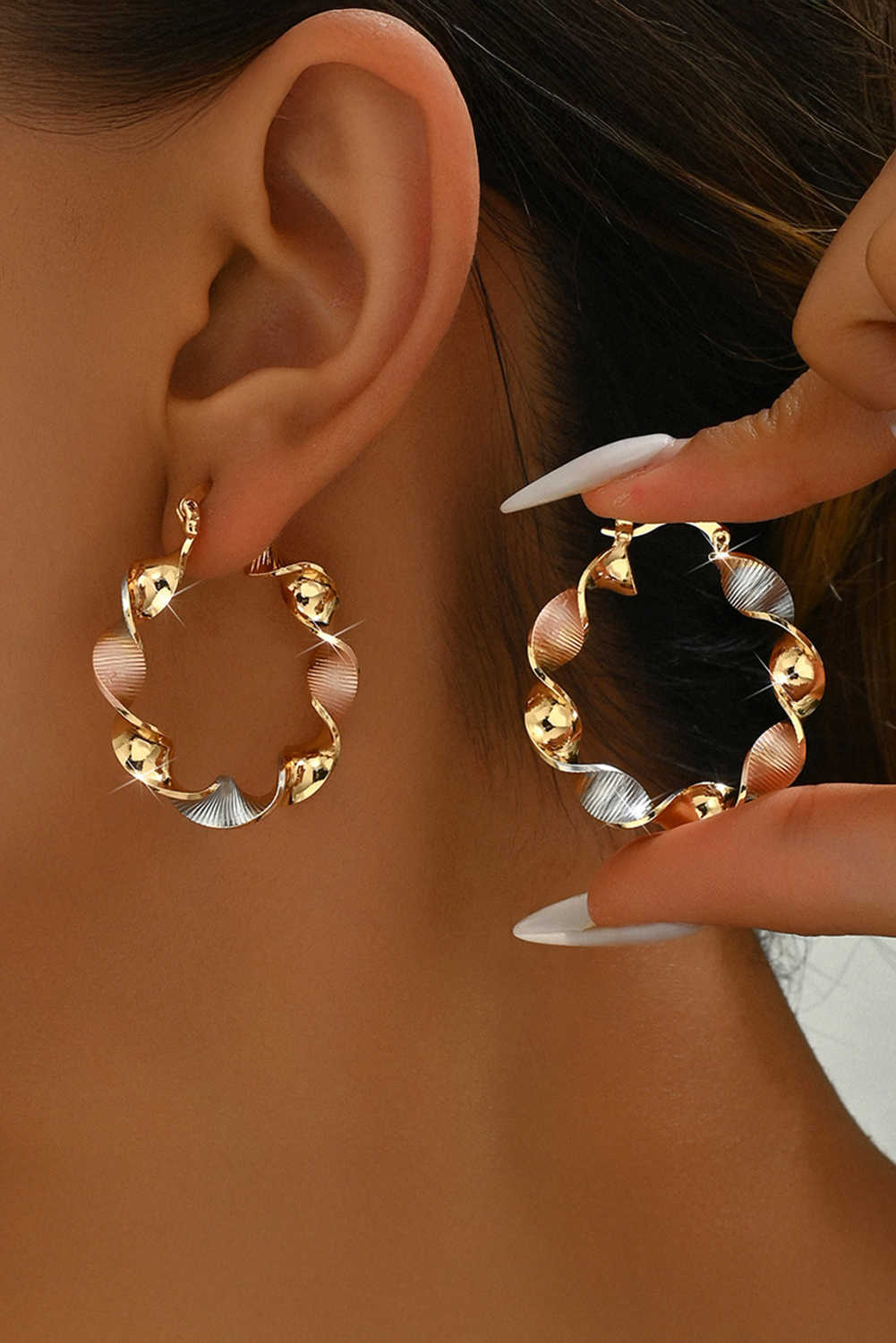 Gold Twisted Round Hoop Earrings