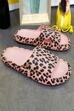 Pink Leopard Thick Sole Flat Slides Shoes