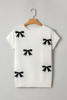 Black Bow Pattern Short Sleeve Knit Top