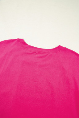 Rose Red Colorblock Ruffle Sleeve Loose Fit T Shirt