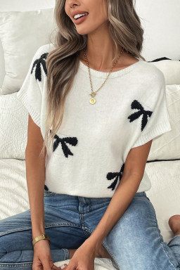 Black Bow Pattern Short Sleeve Knit Top