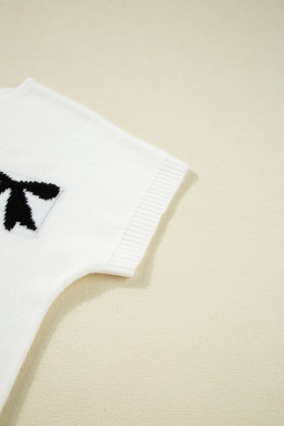 Black Bow Pattern Short Sleeve Knit Top