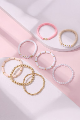 Pink MAMA LAUGH Beaded Stretch Multi Layer Bracelet