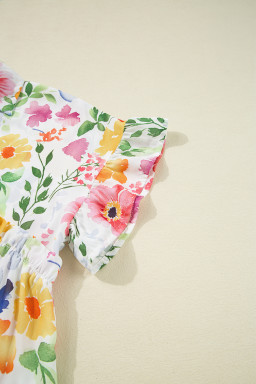 Yellow Allover Floral Print Boxy Fit V Neck Blouse