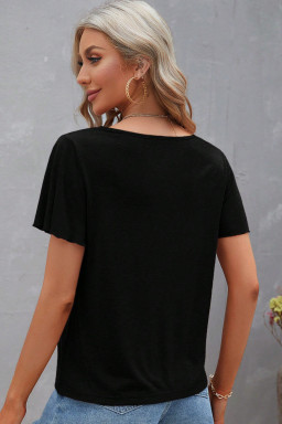 Black Crisscross V Neck Flutter Sleeve T Shirt