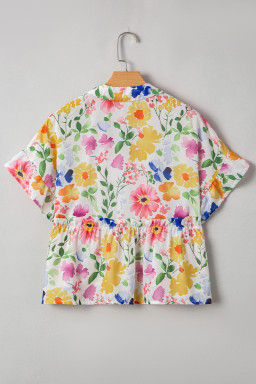 Yellow Allover Floral Print Boxy Fit V Neck Blouse