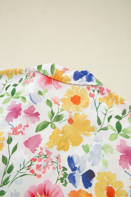 Yellow Allover Floral Print Boxy Fit V Neck Blouse