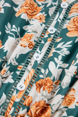 Green Floral Print Trimmed V Neck Sleeveless Vacation Dress