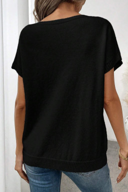 Black Bow Pattern Short Sleeve Knit Top