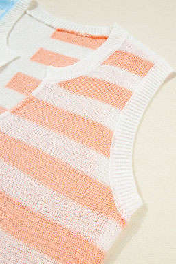 Beige USA Flag Notched Neckline Loose Knit Vest