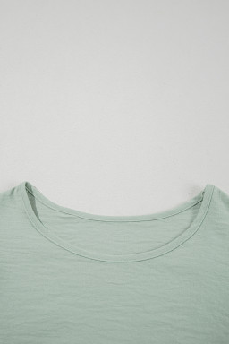 Clearly Aqua Solid Color Ruffle Sleeve Crinkled Blouse