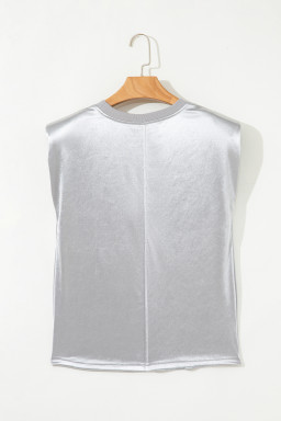 Silvery Solid Sleeveless Round Neck Tee