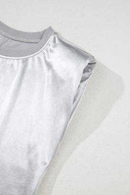 Silvery Solid Sleeveless Round Neck Tee