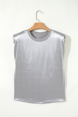 Silvery Solid Sleeveless Round Neck Tee