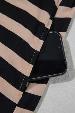 Black Striped Side Pockets T-shirt Maxi Dress